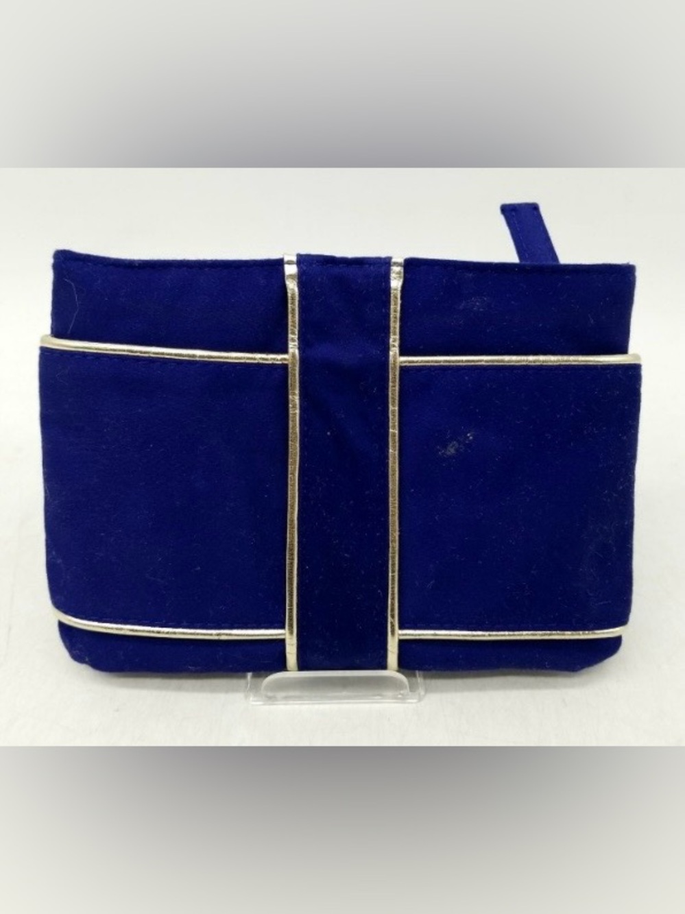YSL Yves Saint Laurent Blue Velvet Wristlet Clutch with Silver Trim NWT